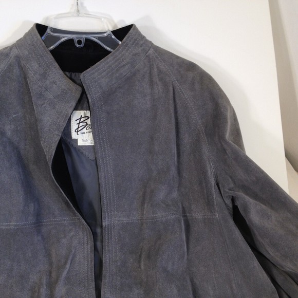 Vintage Bermans Womens Leather Suede Jacket Size 16 Gray w/Black Trim - Picture 3 of 12